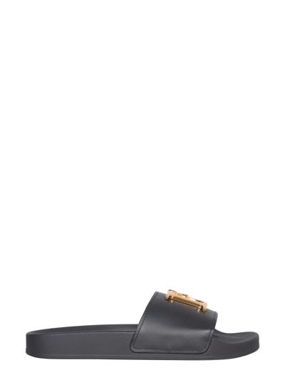 Shop Dsquared2 Leather Slide Sandals In Black