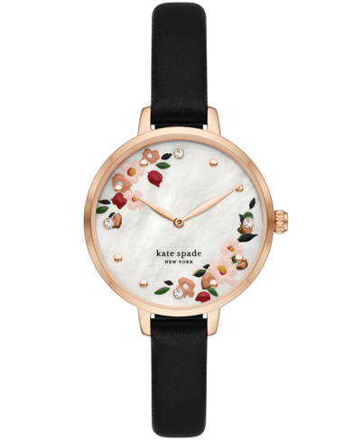 Shop Kate Spade New York Metro Two-hand Black Leather Watch, 34mm