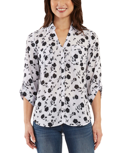 Shop Bcx Juniors' Floral-print Shirt In White/black Floral