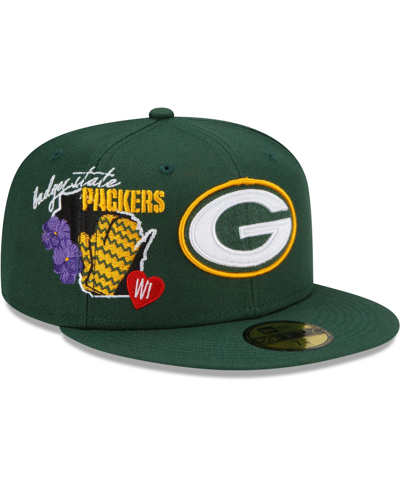 Shop New Era Men's  Green Green Bay Packers City Cluster 59fifty Fitted Hat