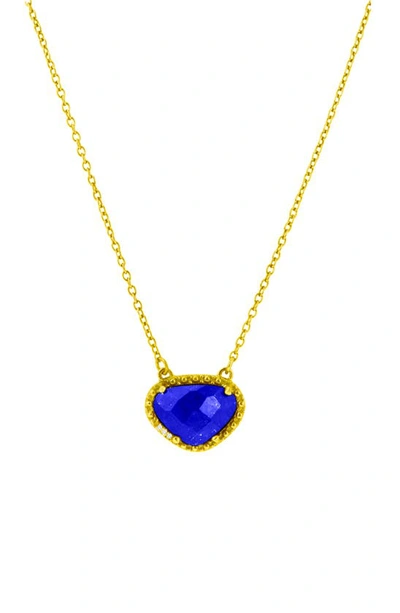 Shop Adornia 14k Gold Plated Sterling Silver Rose Cut Lapis Lazuli Pendant Necklace In Lapis Black Rhodium