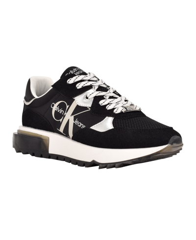 Shop Calvin Klein Jeans Est.1978 Calvin Klein Women's Magalee Casual Logo Lace-up Sneakers Women's Shoes In Black/silver/gray
