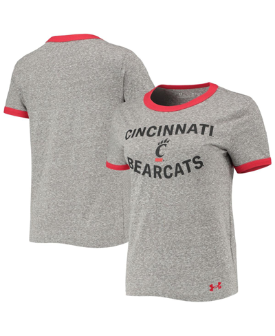Shop Under Armour Women's  Heathered Gray Cincinnati Bearcats Siro Slub Tri-blend Ringer T-shirt