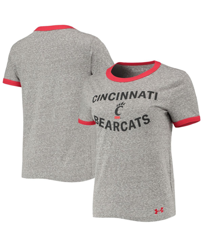 Under Armour Women's  Heathered Gray Cincinnati Bearcats Siro Slub Tri-blend Ringer T-shirt In Heathered Gray
