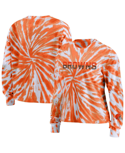 Shop Wear By Erin Andrews Women's  Orange Cleveland Browns Tie-dye Cropped Long Sleeve T-shirt