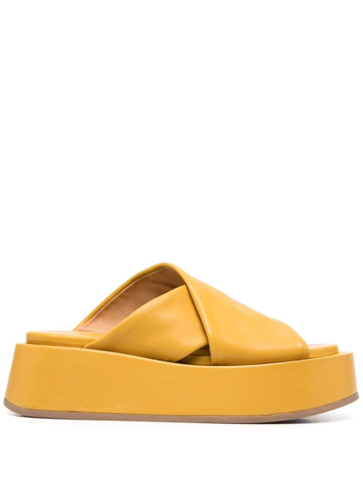 Shop Marsèll Crossover-strap Platform Sandals In Yellow