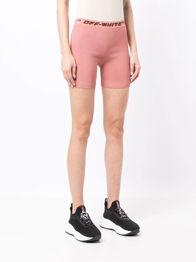 Shop Off-white Logo-waistband Mini Shorts In Pink