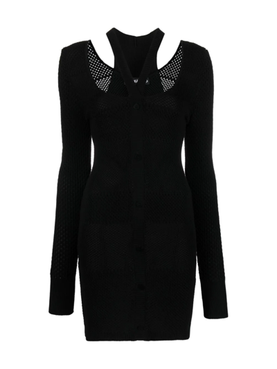 Shop Andreädamo Mesh-knit Mini Dress In Black