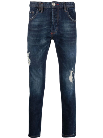 Philipp Distressed Blue Slim Fit Jeans | ModeSens