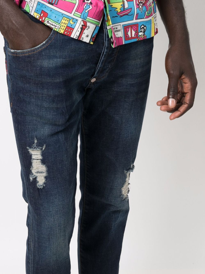 Philipp Plein Distressed Blue Slim Fit Jeans In Blue