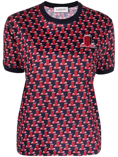 Shop Lanvin Monogram-pattern Textured Logo-patch T-shirt In Red
