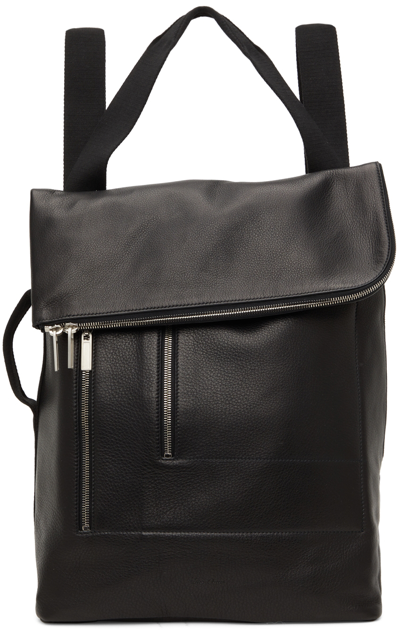 Shop Rick Owens Black Leather Cargo Backpack In 0909 Black/black