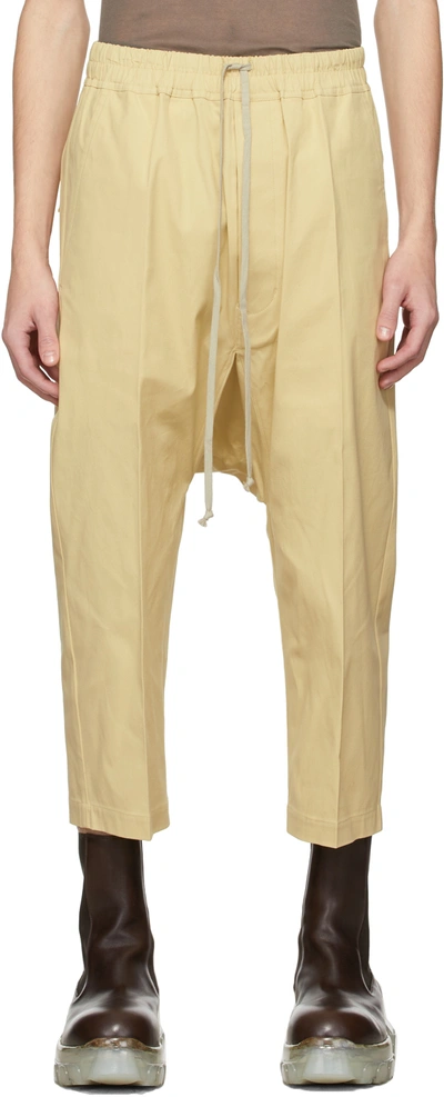Shop Rick Owens Off-white Cropped Drawstring Trousers In 32 Vanilla