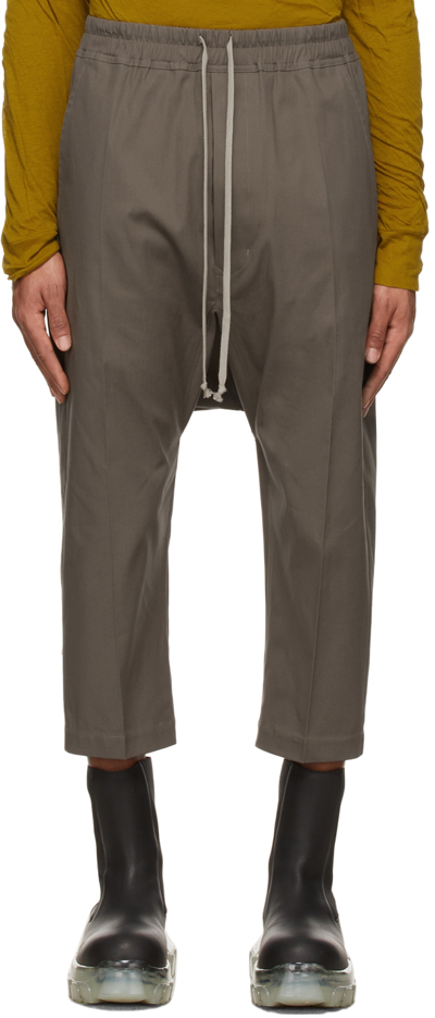 Shop Rick Owens Taupe Cropped Drawstring Trousers In 34 Dust