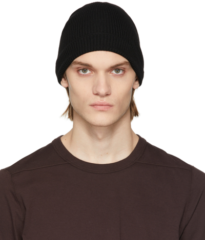 Shop Rick Owens Black Wool Ribbed Beanie In 09 Black