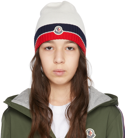 Shop Moncler Kids Off-white Knit Beanie In 032 Off White