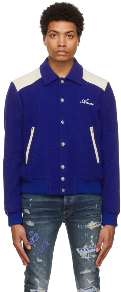 Shop Amiri Blue & Off-white Western Varsity Jacket