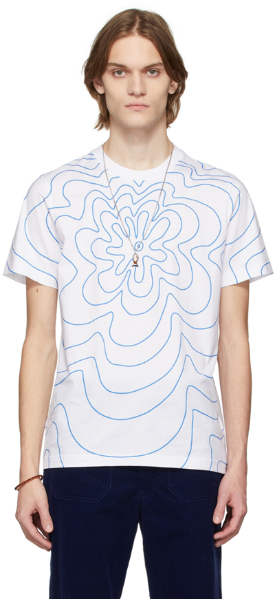 Shop Marni White & Blue Floral Logo T-shirt In Vfb47 Lake