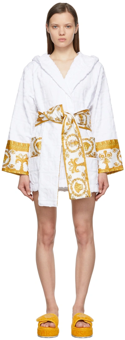 Shop Versace White I Heart Baroque Robe In Z4001 Bianco