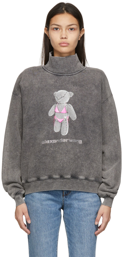 Shop Alexander Wang Grey Teddy Bear Print Sweatshirt In 007 Acid Black