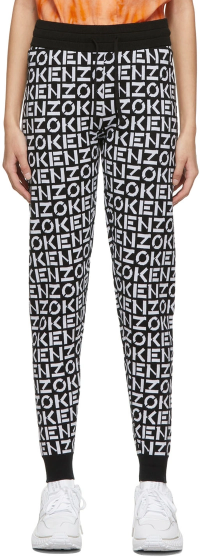 Shop Kenzo Black & White Sport Monogram Lounge Pants In 99 Black