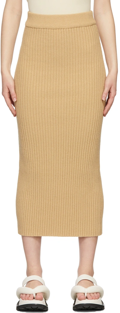 Lvir Ribbed Knit Midi Skirt In Beige