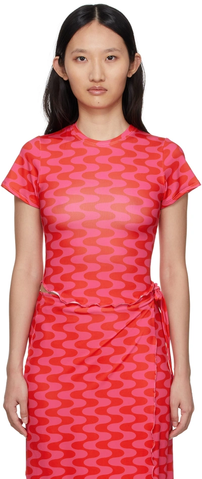 Shop Fensi Ssense Exclusive Pink & Red Waves T-shirt In Cherry
