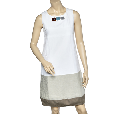 Pre-owned S'max Mara 's Max Mara White Linen & Cotton Sleeveless Shift Dress S