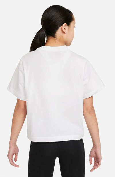 Shop Nike Sportswear Kids' Essential Boxy Embroidered Swoosh T-shirt In White/black