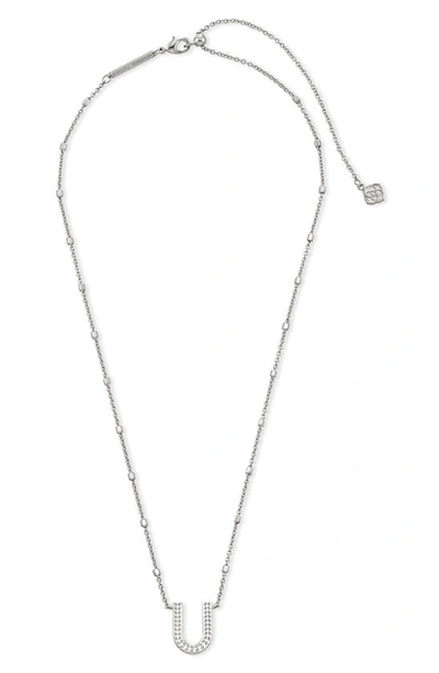 Kendra Scott Initial Pendant Necklace In Rhodium Metal-u