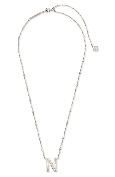 Shop Kendra Scott Initial Pendant Necklace In Rhodium Metal-n