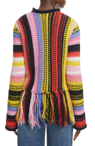 Shop Chloé Macramé Knit Recycled Cashmere & Wool Fringe Sweater In Multicolor