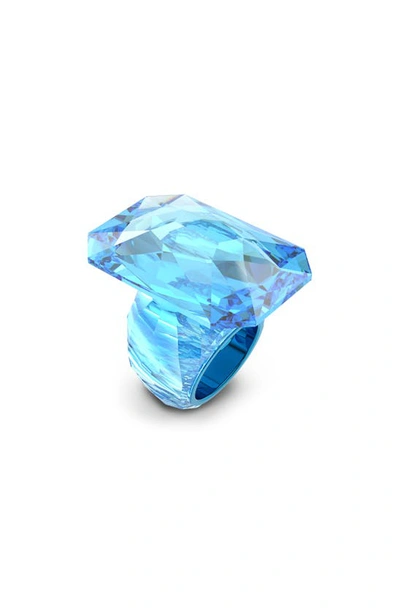 Shop Swarovski Lucent Statement Double Band Magnetic Ring In Light Aquamarine