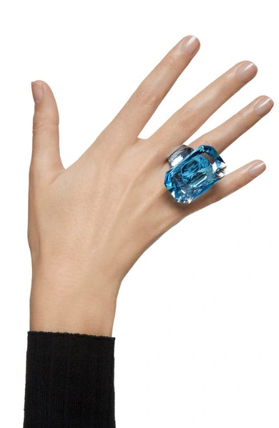 Shop Swarovski Lucent Statement Double Band Magnetic Ring In Light Aquamarine