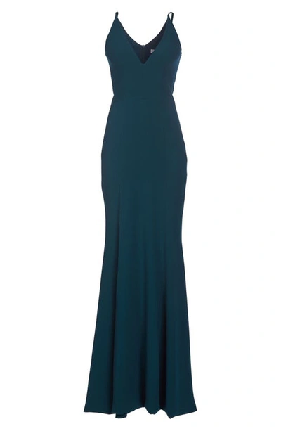 Dress The Population Iris Plunging Crepe Gown In New Pine