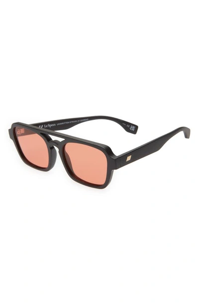Shop Le Specs 54mm Aviator Sunglasses In Black Straw/ Amber Tint