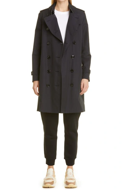 Shop Burberry Kensington Cotton Trench Coat In Midnight