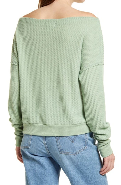 Shop Treasure & Bond Off The Shoulder Thermal Knit Top In Green Basil