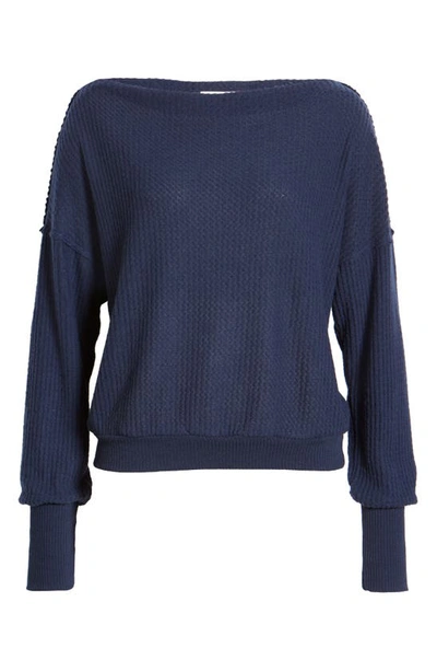 Shop Treasure & Bond Off The Shoulder Thermal Knit Top In Navy Blazer