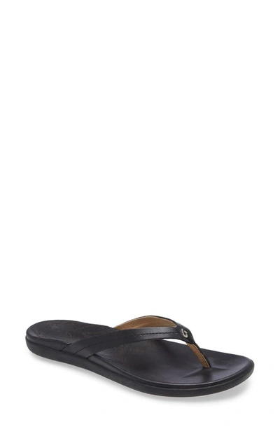 Shop Olukai Honu Flip Flop In Black/ Black