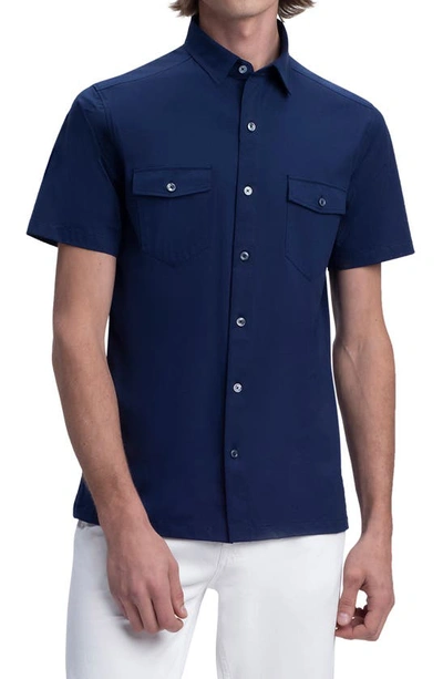 Shop Bugatchi Stretch Cotton Button-up Shirt In Navy