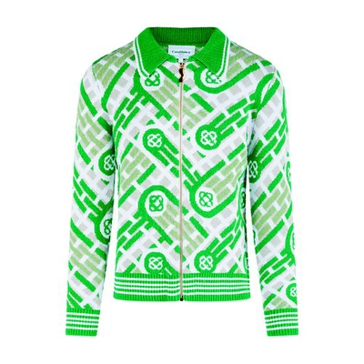 Shop Casablanca Long Sleeves Polo In Green Monogram
