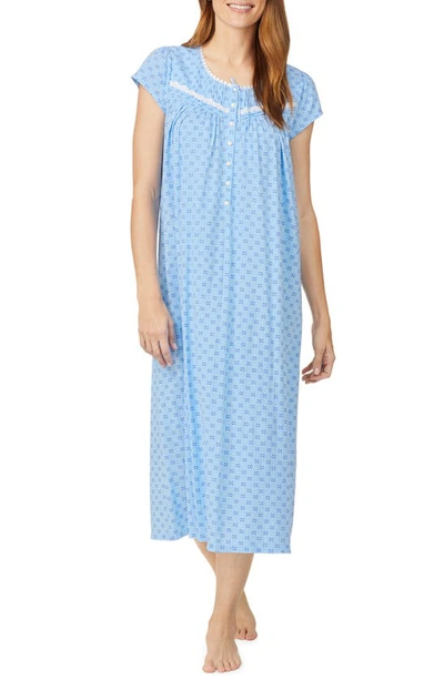 Shop Eileen West Print Cotton Nightgown In Blue Geo