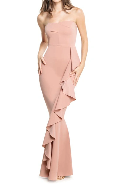 Dress The Population Paris Ruffle Strapless Mermaid Gown In Blush