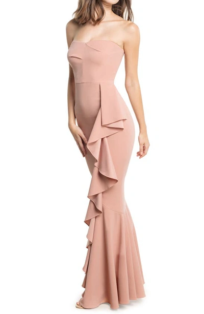Shop Dress The Population Paris Ruffle Strapless Mermaid Gown In Blush