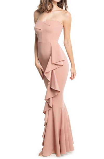 Dress The Population Paris Ruffle Strapless Mermaid Gown In Blush
