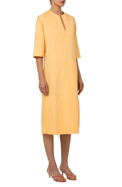 Shop Akris Trapezoid Cotton & Silk Poplin Midi Shift Dress In Marigold