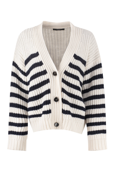 Weekend Max Mara Weekend By Max Mara Sacco Striped Wool Knitted Cardigan  534103276 003 In White Multi | ModeSens