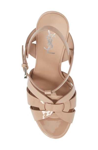 Saint Laurent Tribute Pink Sandals With Stiletto Heel And Cassandre In Leather Woman In Nude Rose