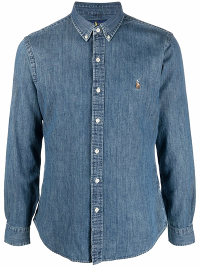 Shop Polo Ralph Lauren Denim Polo Pony Shirt In Blau